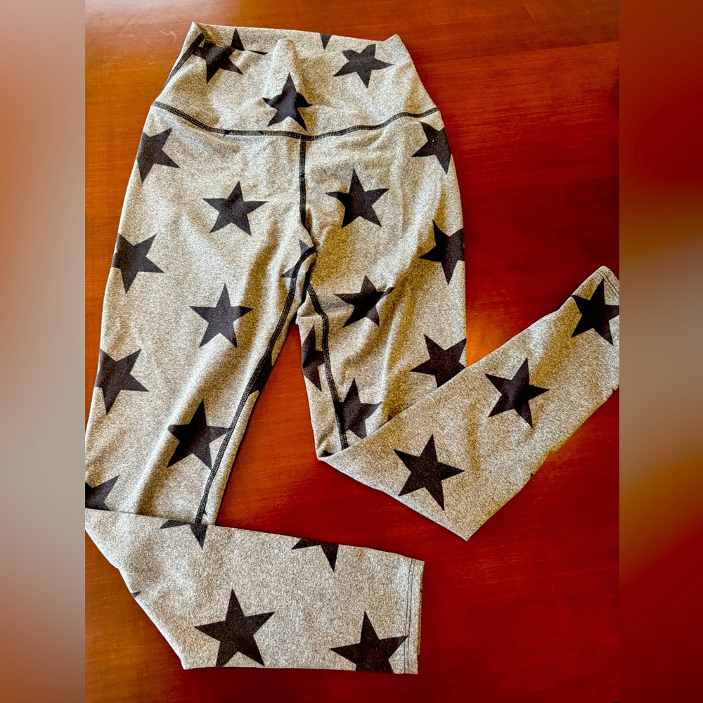 Star Print Leggings - Gray and Black